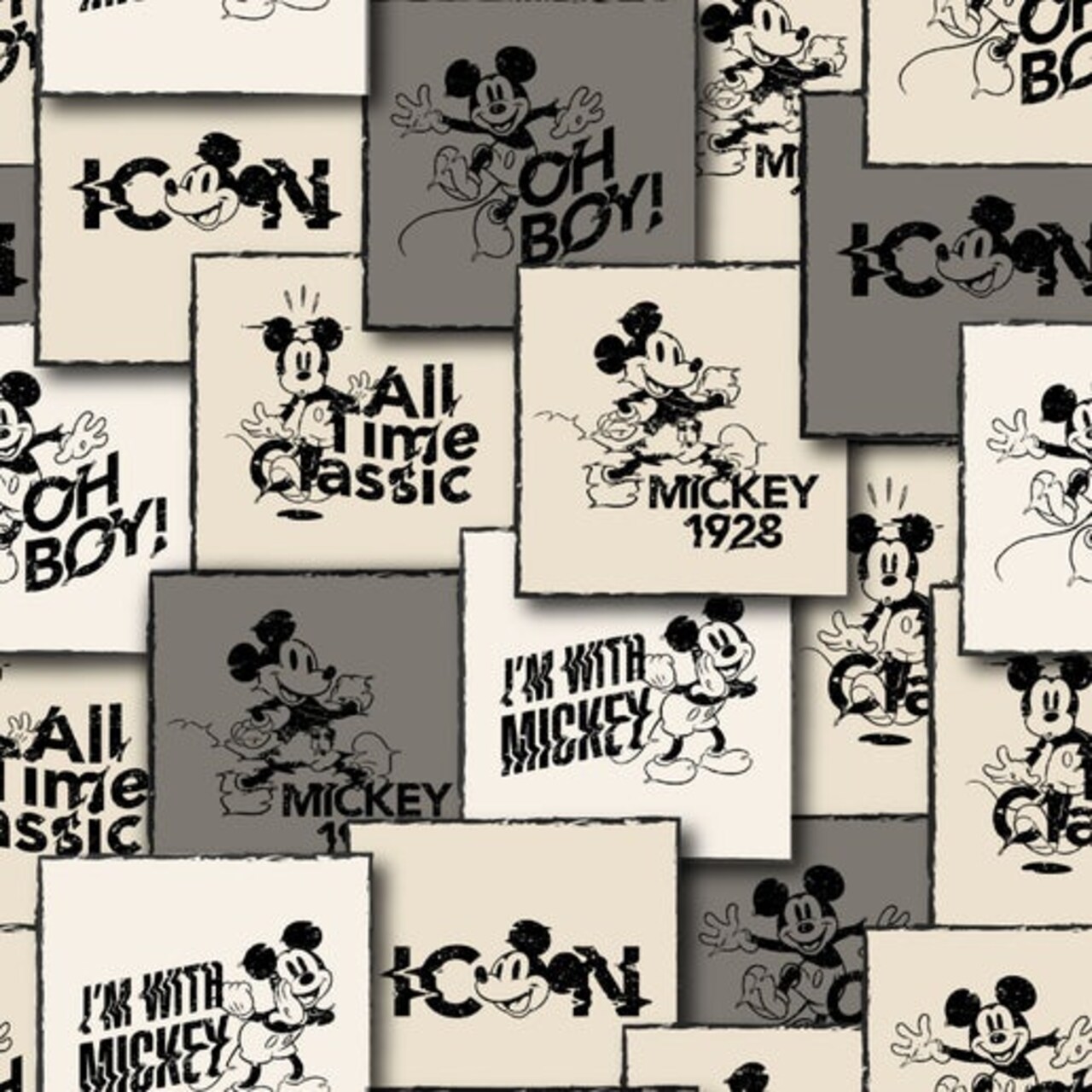 Licensed Disney Print - Mickey Squares Cotton Fabric by the Yard